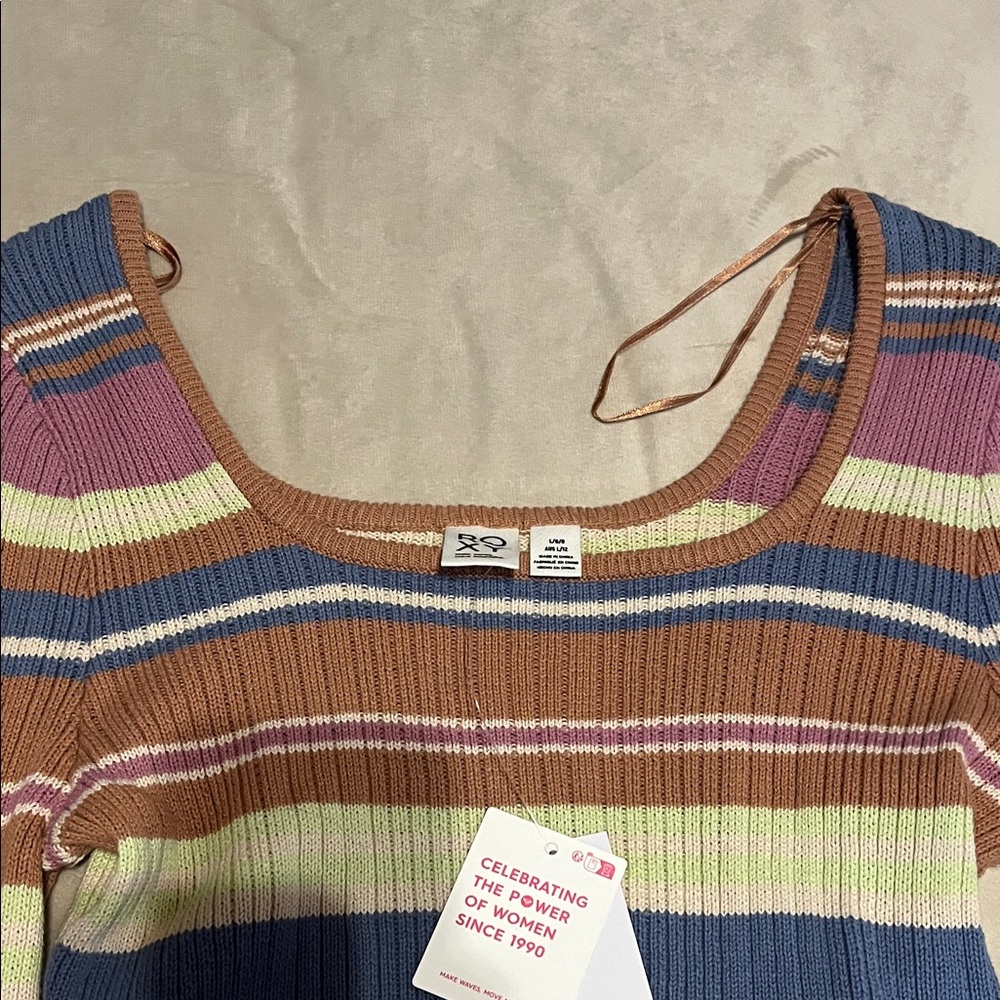 Roxy Multicolor Striped Ribbed Crop Top - Picture 2 of 7